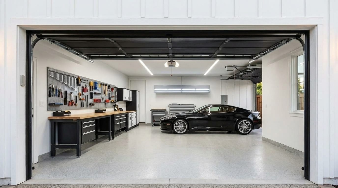Wise Garage Door Repairs Interior View of Custom Garage Door Overhead and Workshop